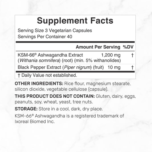Deal Supplement Ashwagandha KSM-66® 1.200 mg con Pimienta Negra, 120 cápsulas