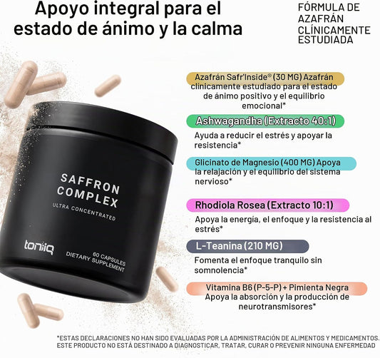 Saffron Complex – Azafrán Safr’Inside®, L-teanina, magnesio y adaptógenos | Toniiq