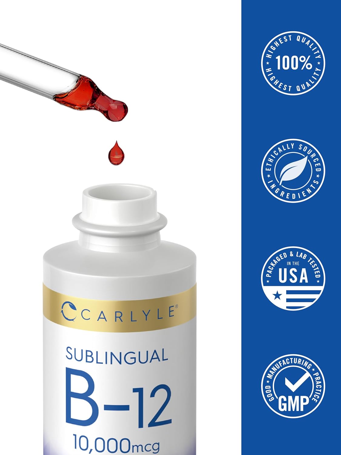 B12 Vitamina Carlyle Gotas líquidas sublinguales | 10,000 mcg | 2 fl oz |