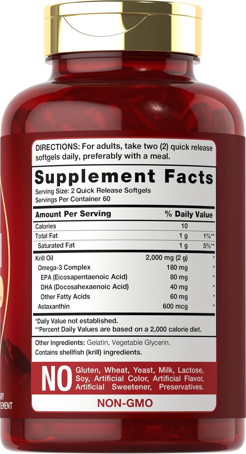 Aceite de Krill Antártico 2000 mg  | Omega-3 EPA, DHA, con Astaxantina Procedente de Krill Rojo