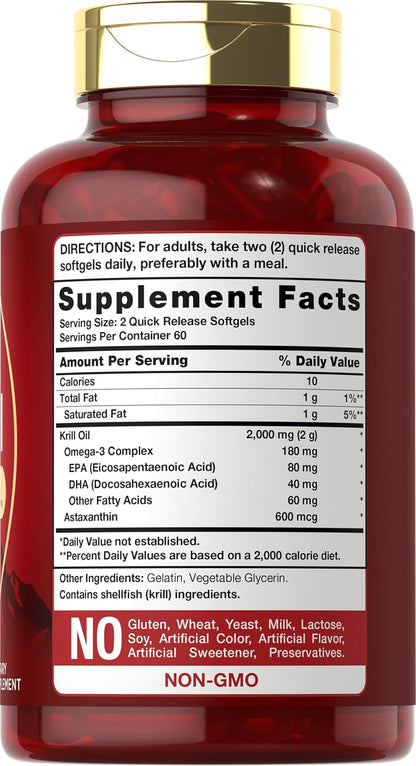 Aceite de Krill Antártico 2000 mg  | Omega-3 EPA, DHA, con Astaxantina Procedente de Krill Rojo