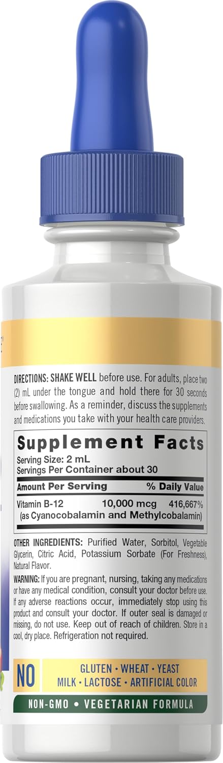 B12 Vitamina Carlyle Gotas líquidas sublinguales | 10,000 mcg | 2 fl oz |