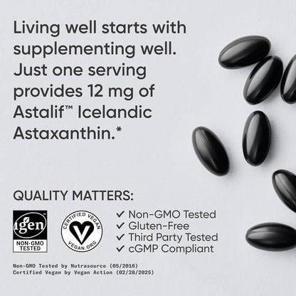 Astaxantina de Triple Fuerza 12mg con Aceite de Coco Orgánico | Sports Research | Suplemento Antioxidante para el Apoyo de la Salud de la Piel y los Ojos.