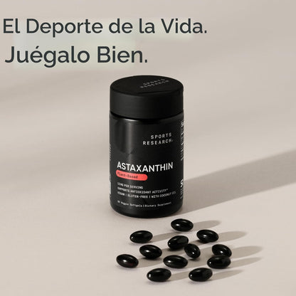 Astaxantina de Triple Fuerza 12mg con Aceite de Coco Orgánico | Sports Research | Suplemento Antioxidante para el Apoyo de la Salud de la Piel y los Ojos.