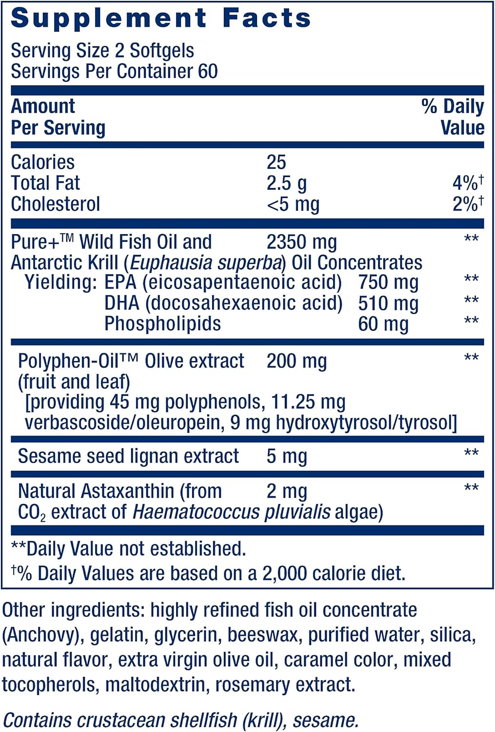 Omega-3 Plus EPA/DHA, Lignanos de Sésamo, Extracto de Oliva, Krill y Astaxantina