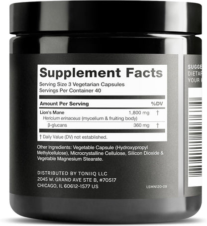Lion's Mane Toniiq - Melena de León | Extracto 10:1 de ultra alta potencia con polisacáridos al 30% - altamente concentrado y bioactivo