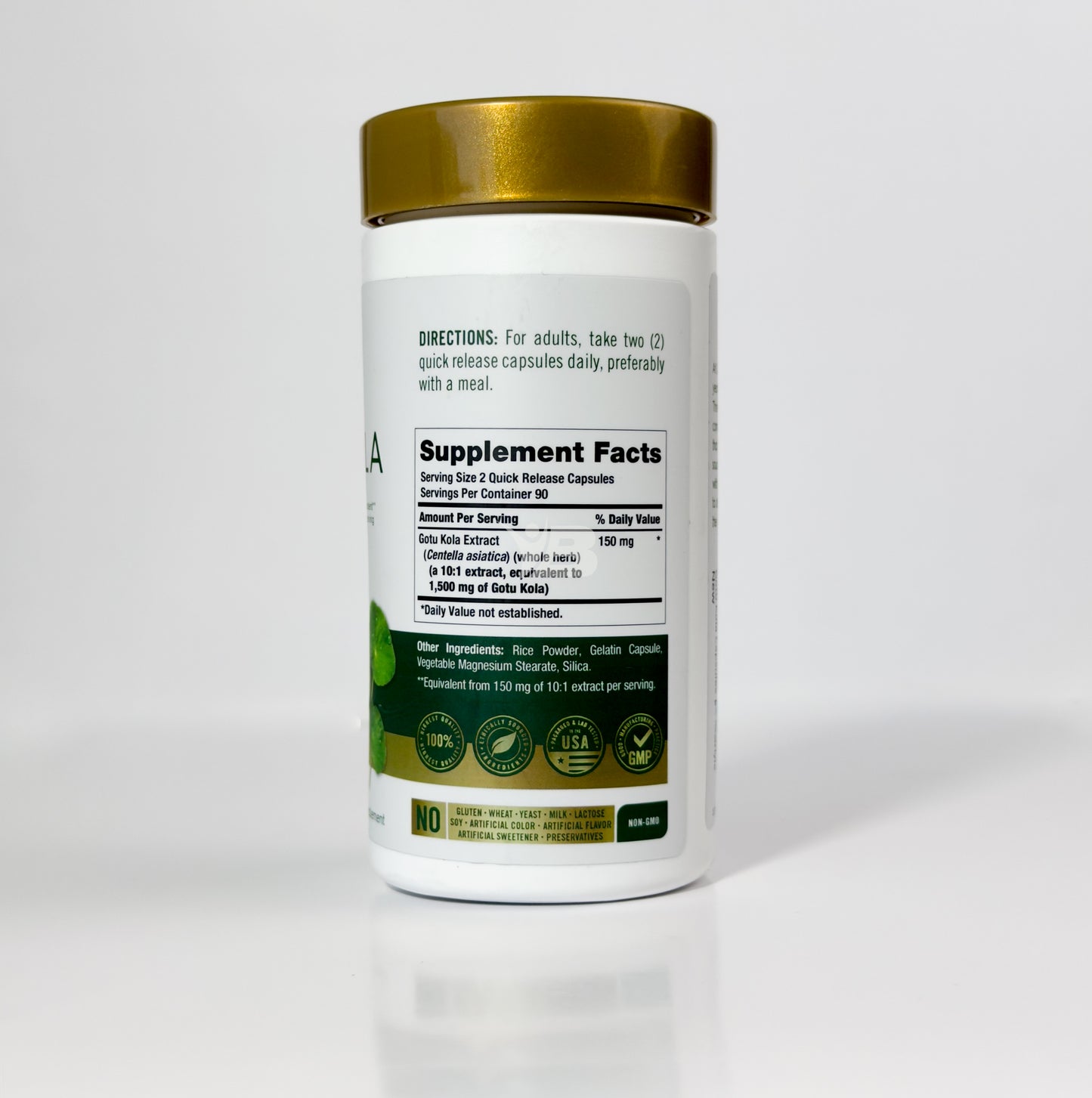 Gotu Kola de 1500 mg | Centella Asiática | Anticelulitis | 180 unidades | Usa