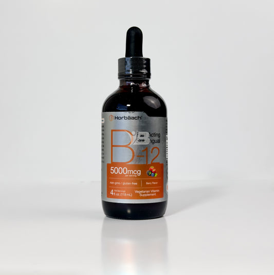 B12 Vitamina 5000 mcg Sublingual Hoorbach | 4 onzas líquidas | como metilcobalamina y cianocobalamina | Gotas vegetarianas líquidas | Sabor a bayas