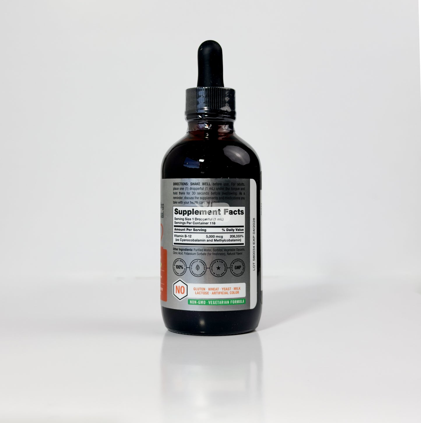 B12 Vitamina 5000 mcg Sublingual Hoorbach | 4 onzas líquidas | como metilcobalamina y cianocobalamina | Gotas vegetarianas líquidas | Sabor a bayas