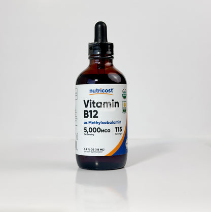 Vitamina B12 (Metilcobalamina) Gotas líquidas (5,000mcg) Nutricost | 3.8 Fl. Oz, orgánico USDA, certificado OTCO, apto para vegetarianos, sin OMG, sin gluten, 115 porciones
