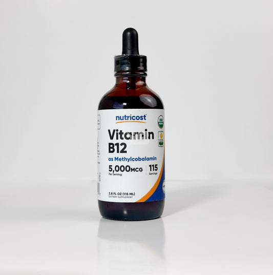 Vitamina B12 (Metilcobalamina) Gotas líquidas (5,000mcg) Nutricost | 3.8 Fl. Oz, orgánico USDA, certificado OTCO, apto para vegetarianos, sin OMG, sin gluten, 115 porciones