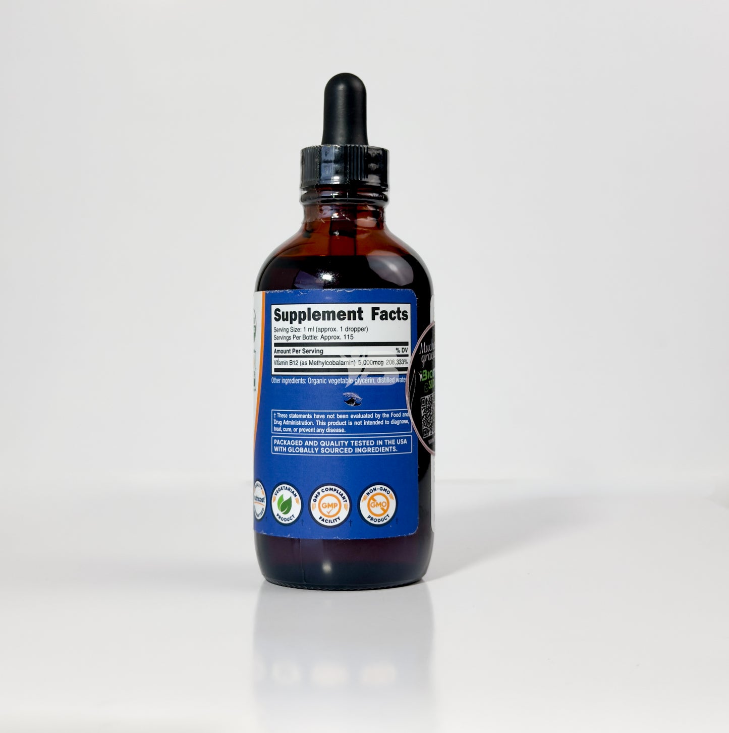 Vitamina B12 (Metilcobalamina) Gotas líquidas (5,000mcg) Nutricost | 3.8 Fl. Oz, orgánico USDA, certificado OTCO, apto para vegetarianos, sin OMG, sin gluten, 115 porciones