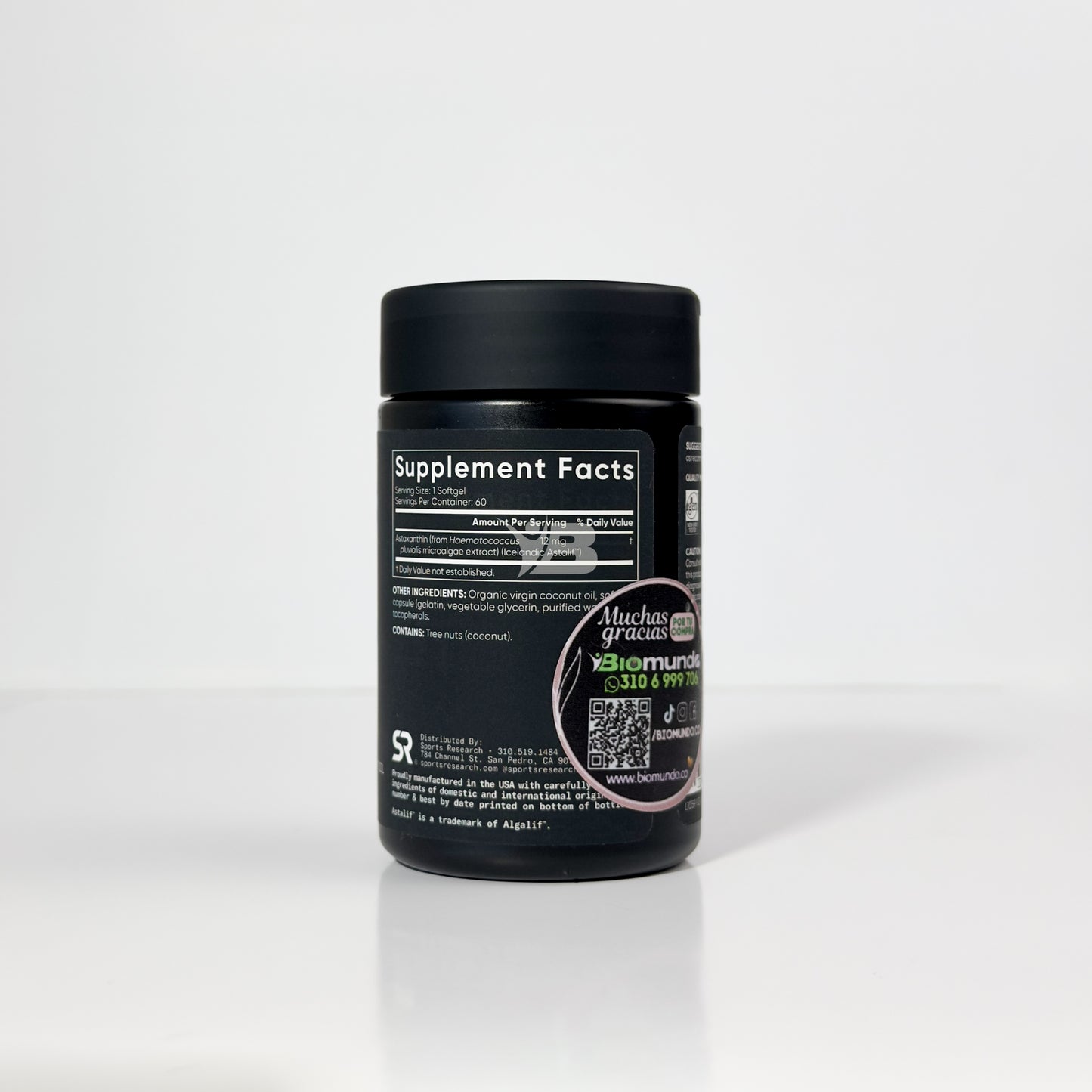 Astaxantina de Triple Fuerza 12mg con Aceite de Coco Orgánico | Sports Research | Suplemento Antioxidante para el Apoyo de la Salud de la Piel y los Ojos.