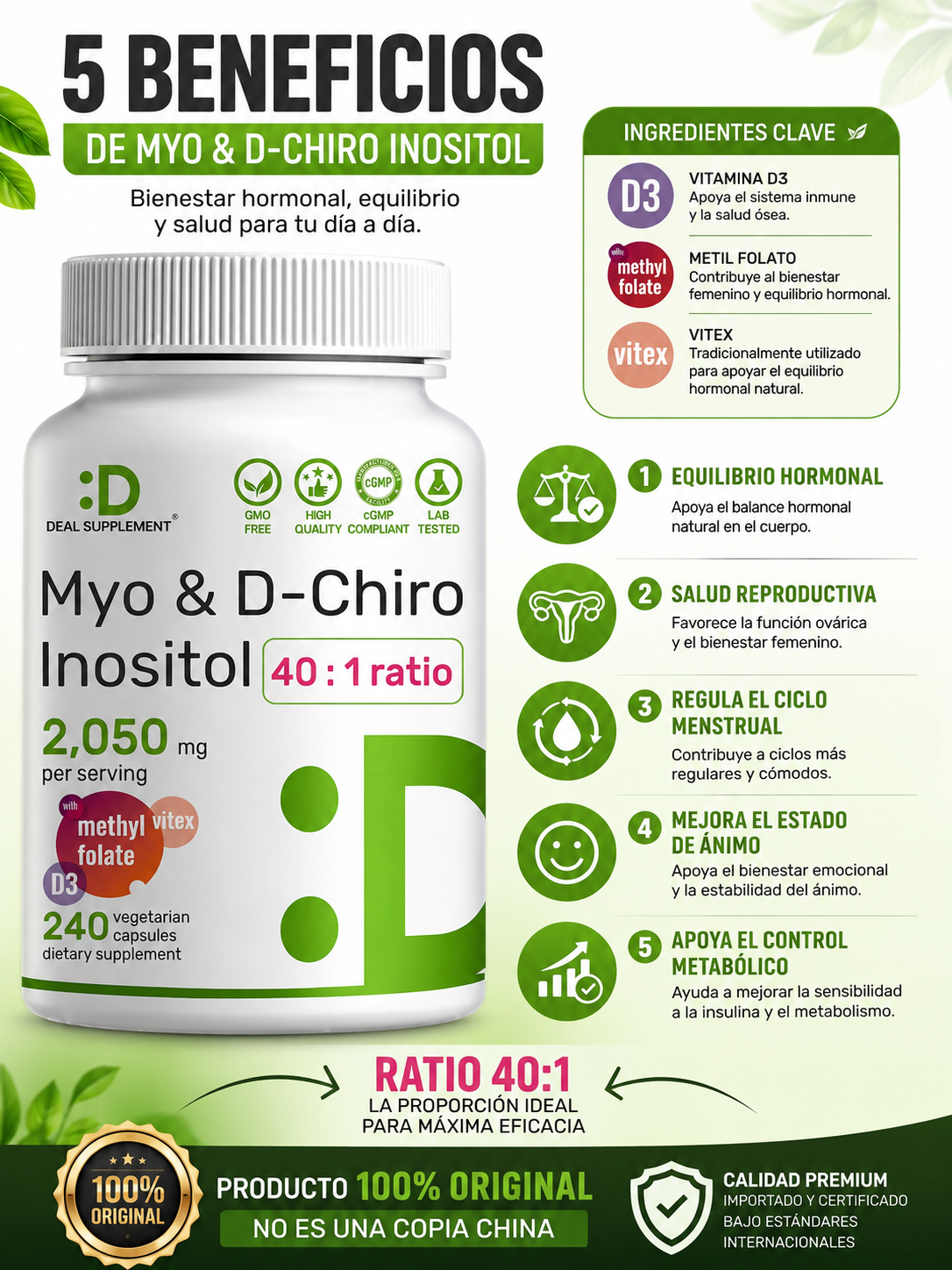 Balance Hormonal: Myo D-Chiro INOSITOL Capsulas