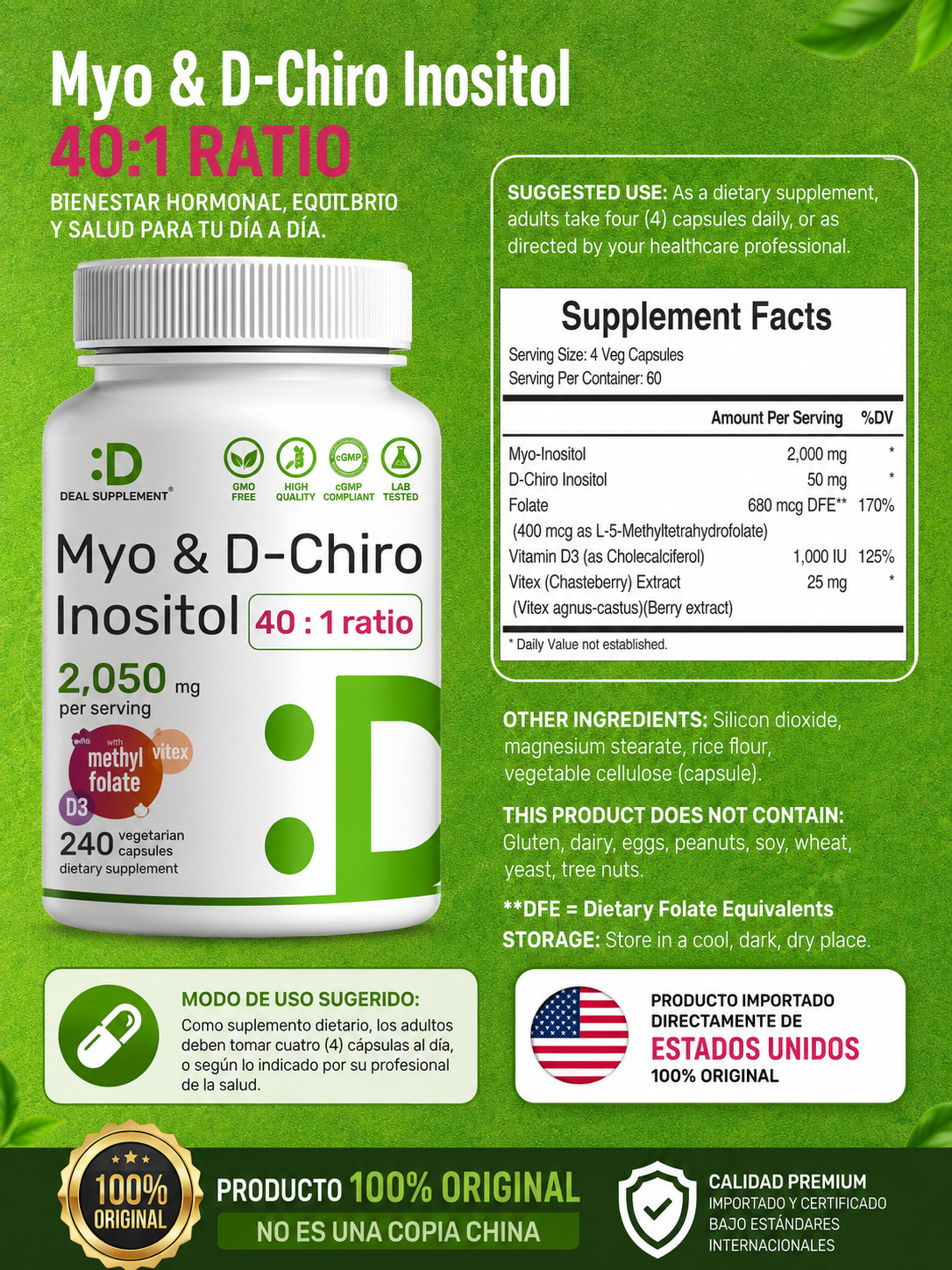 Balance Hormonal: Myo D-Chiro INOSITOL Capsulas