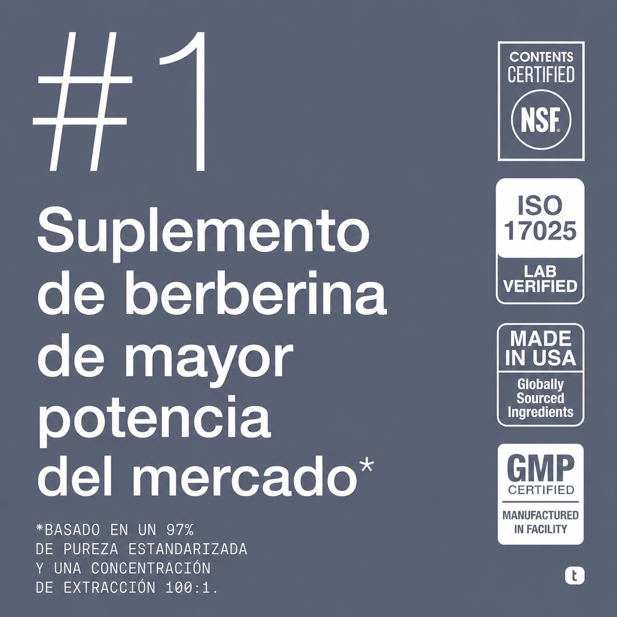 Berberina HCl de Los Himalayas - Extracto Concentrado 100:1 - Toniiq Ultra Alta Potencia - Berberina HCl 97% Probada en Laboratorio
