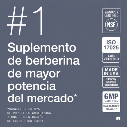Berberina HCl de Los Himalayas - Extracto Concentrado 100:1 - Toniiq Ultra Alta Potencia - Berberina HCl 97% Probada en Laboratorio