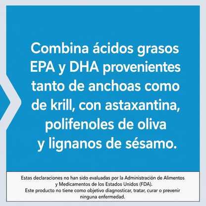 Omega-3 Plus EPA/DHA, Lignanos de Sésamo, Extracto de Oliva, Krill y Astaxantina