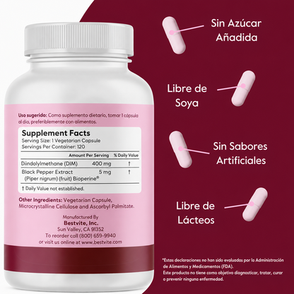 DIM (diindolilmetano) 400 mg con bioperina (120 cáps)