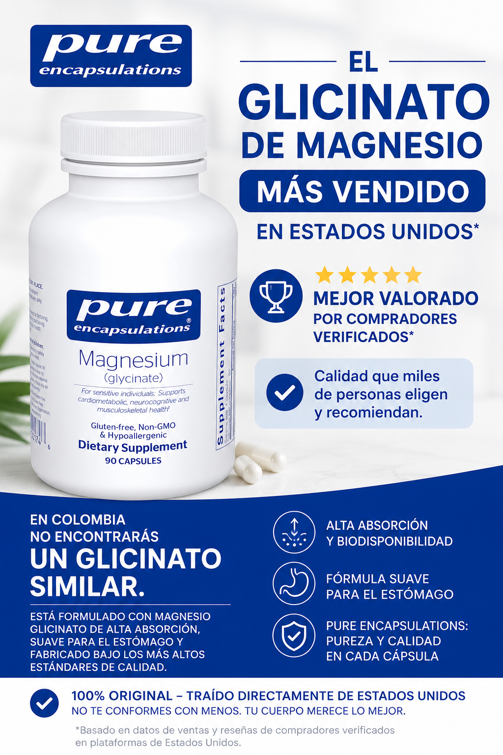 Glicinato de Magnesio | Pure Encapsulations | 90 caps