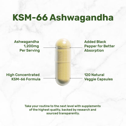 Deal Supplement Ashwagandha KSM-66® 1.200 mg con Pimienta Negra, 120 cápsulas