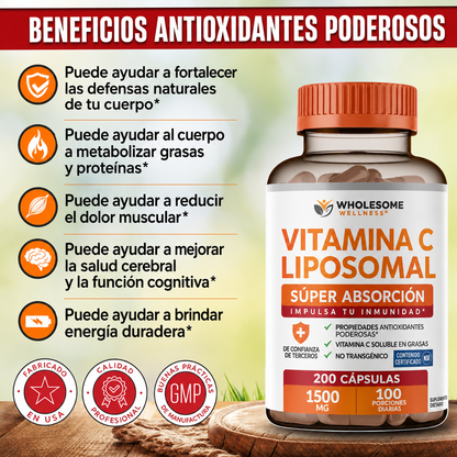Vitamina C Liposomal Natural | 1500 mg | 200 cápsulas