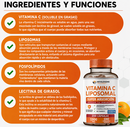 Vitamina C Liposomal Natural | 1500 mg | 200 cápsulas