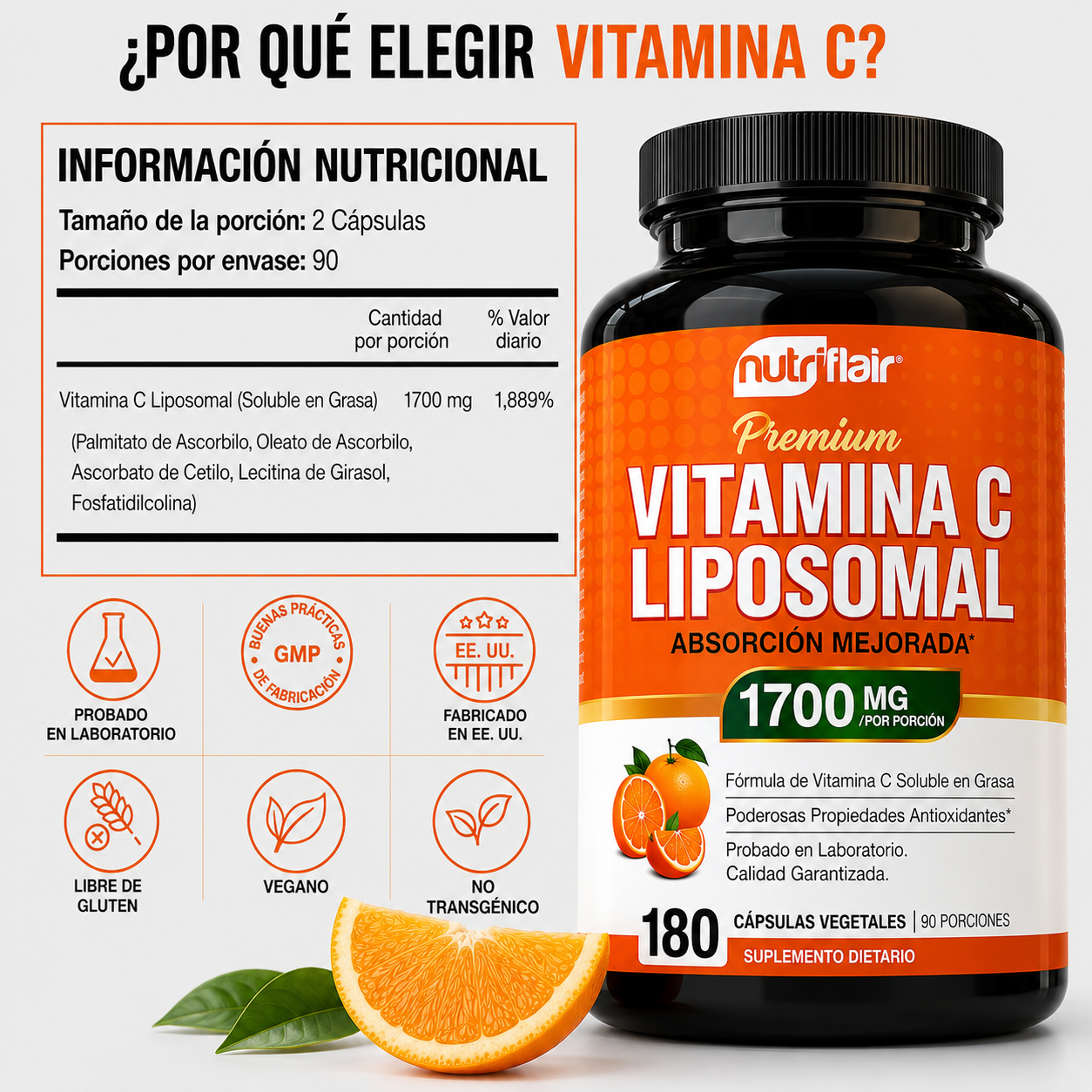 NutriFlair Vitamina C liposómica | 1700mg | 180 cápsulas