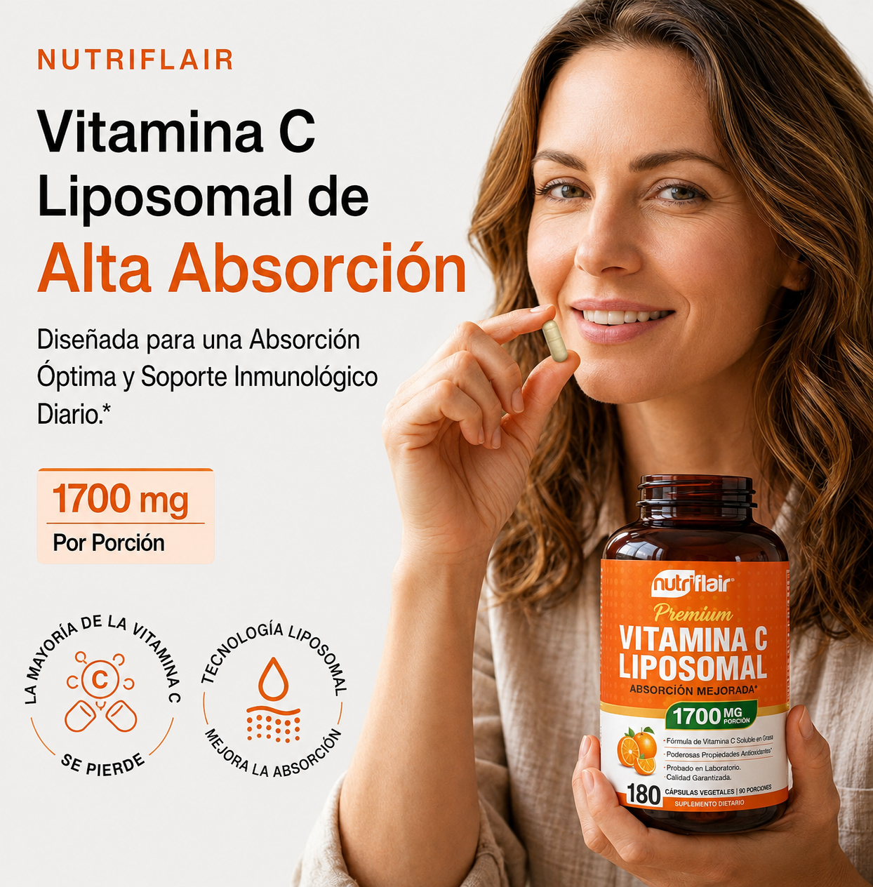 NutriFlair Vitamina C liposómica | 1700mg | 180 cápsulas