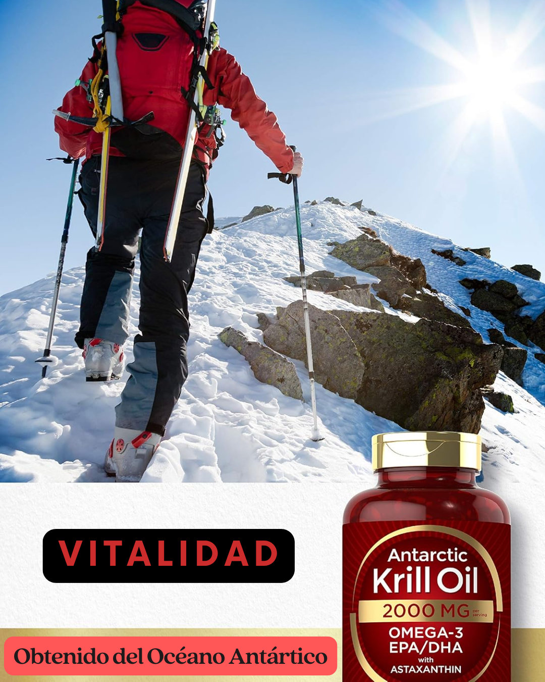 Aceite de Krill Antártico 2000 mg  | Omega-3 EPA, DHA, con Astaxantina Procedente de Krill Rojo