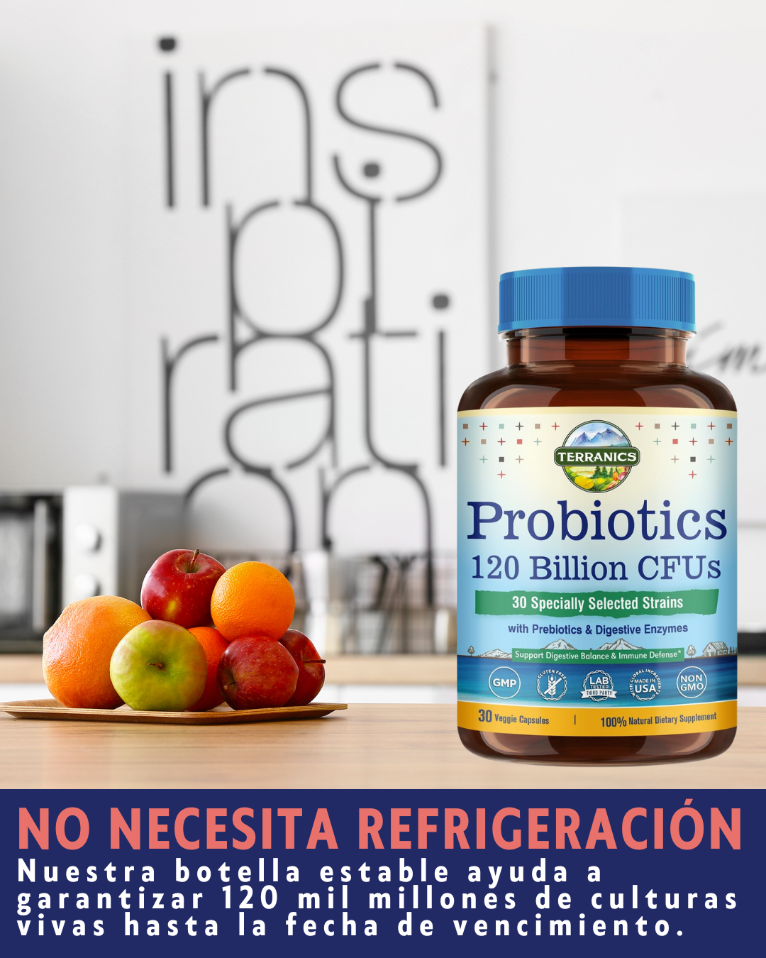 Probióticos 120 mil millones con prebióticos y enzimas digestivas, TERRANICS | 30 cepas probadas, digestión completa y apoyo inmunológico.