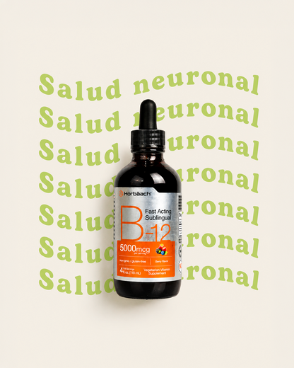 B12 Vitamina 5000 mcg Sublingual Hoorbach | 4 onzas líquidas | como metilcobalamina y cianocobalamina | Gotas vegetarianas líquidas | Sabor a bayas