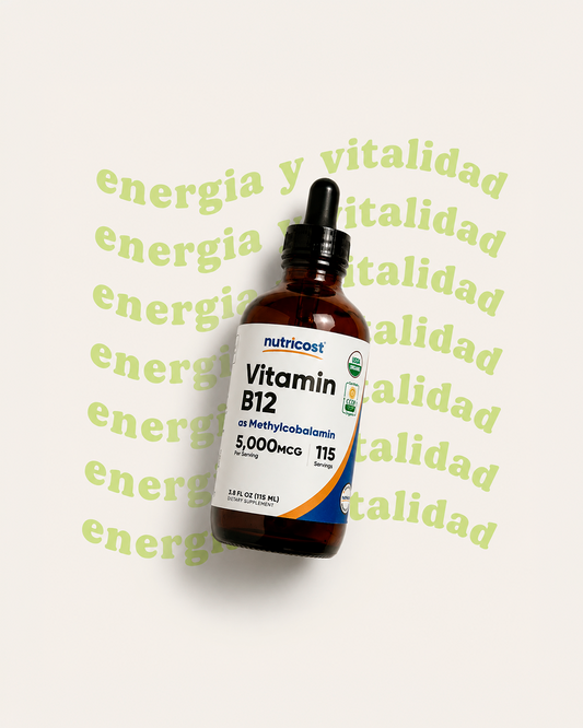 Vitamina B12 (Metilcobalamina) Gotas líquidas (5,000mcg) Nutricost | 3.8 Fl. Oz, orgánico USDA, certificado OTCO, apto para vegetarianos, sin OMG, sin gluten, 115 porciones