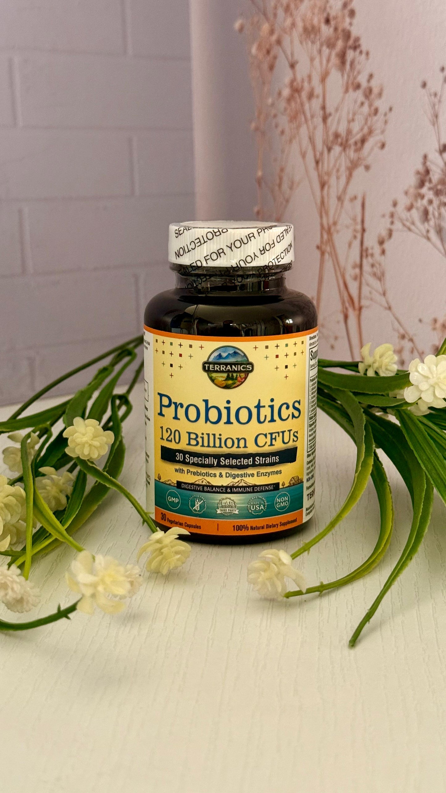 Probióticos 120 mil millones con prebióticos y enzimas digestivas, TERRANICS | 30 cepas probadas, digestión completa y apoyo inmunológico.