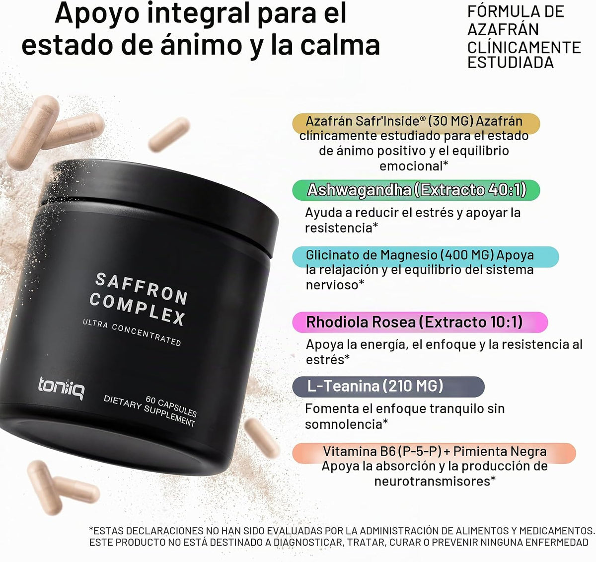 Saffron Complex – Azafrán Safr’Inside®, L-teanina, magnesio y adaptógenos | Toniiq