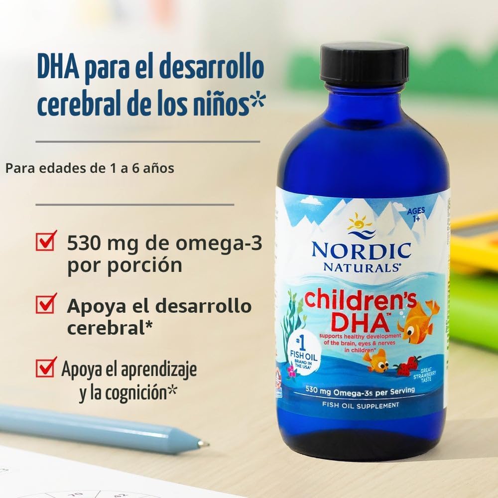 Nordic Naturals Children’s DHA para Niños | Omega-3 Líquido Sabor Fresa, 4 oz