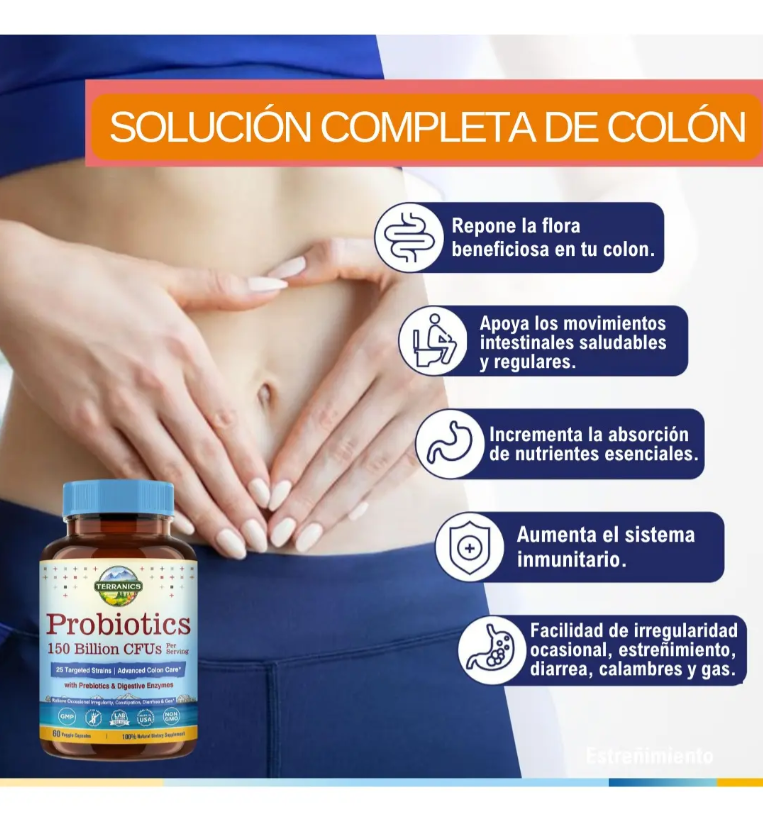 Probióticos diarios para hombres y mujeres, Terranics 150 mil millones de probióticos de 25 cepas, con prebióticos y enzimas, liberación retardada, estable en el almacenamiento, 60 cápsulas vegetales