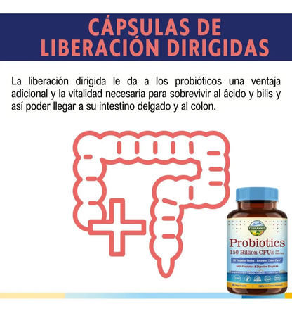 Probióticos diarios para hombres y mujeres, Terranics 150 mil millones de probióticos de 25 cepas, con prebióticos y enzimas, liberación retardada, estable en el almacenamiento, 60 cápsulas vegetales