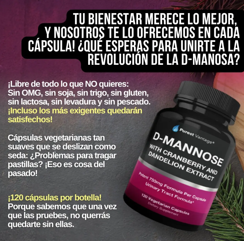 D manosa con arándano y Diente de Leon, 120 cápsulas | Soporte de vejiga, tracto urinario y ITU.