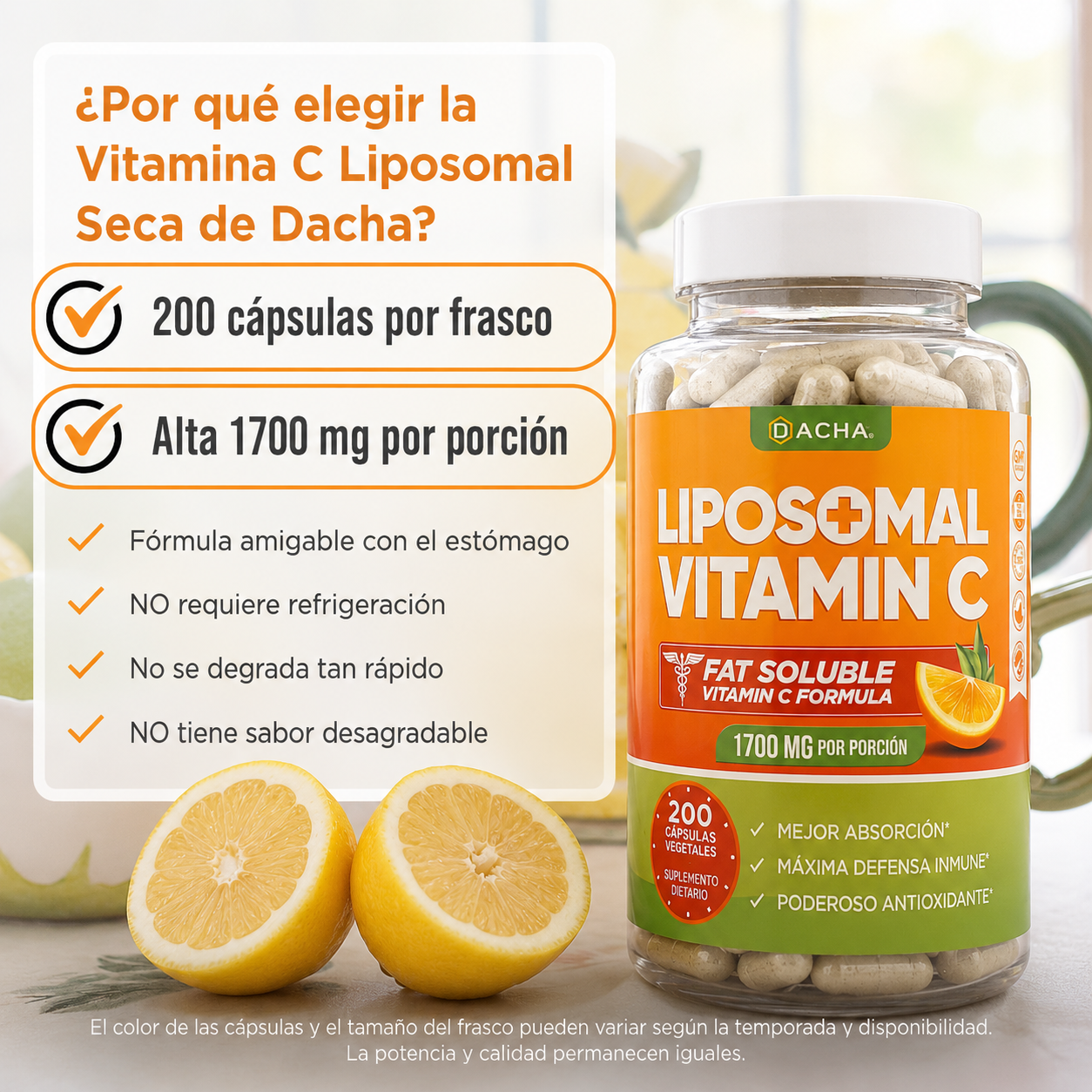Vitamina C liposomal natural | 1700 mg | 200 cápsulas