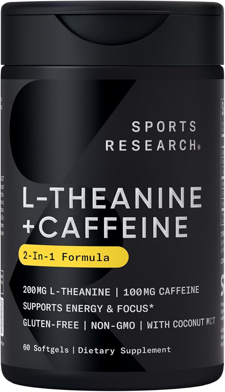 L-Teanina con Cafeína Sports Research | Enfoque y Energía, 60 Softgels