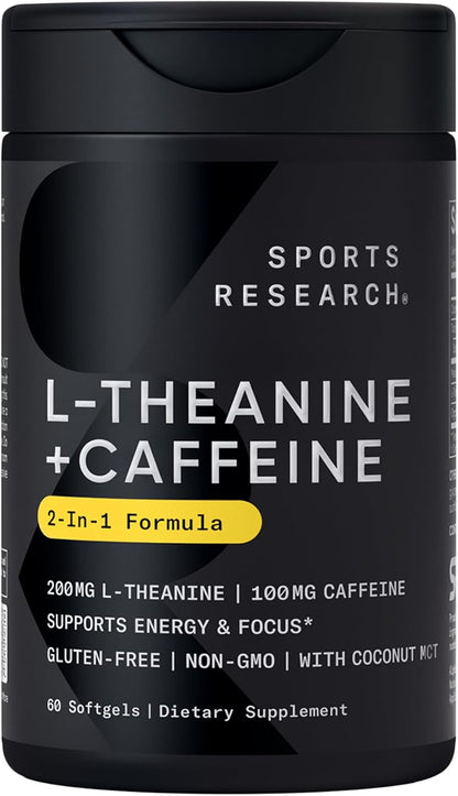 L-Teanina con Cafeína Sports Research | Enfoque y Energía, 60 Softgels