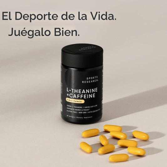L-Teanina con Cafeína Sports Research | Enfoque y Energía, 60 Softgels