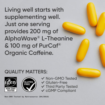 L-Teanina con Cafeína Sports Research | Enfoque y Energía, 60 Softgels