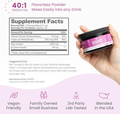 Myo & D-Chiro Inositol 40:1 con Folato y Vitamina D |Optify