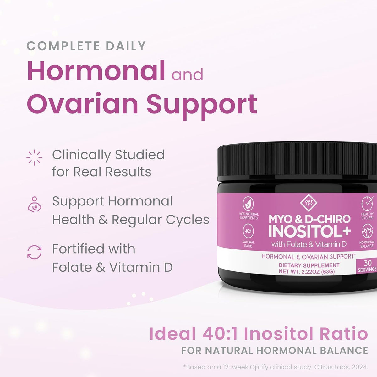 Myo & D-Chiro Inositol 40:1 con Folato y Vitamina D |Optify