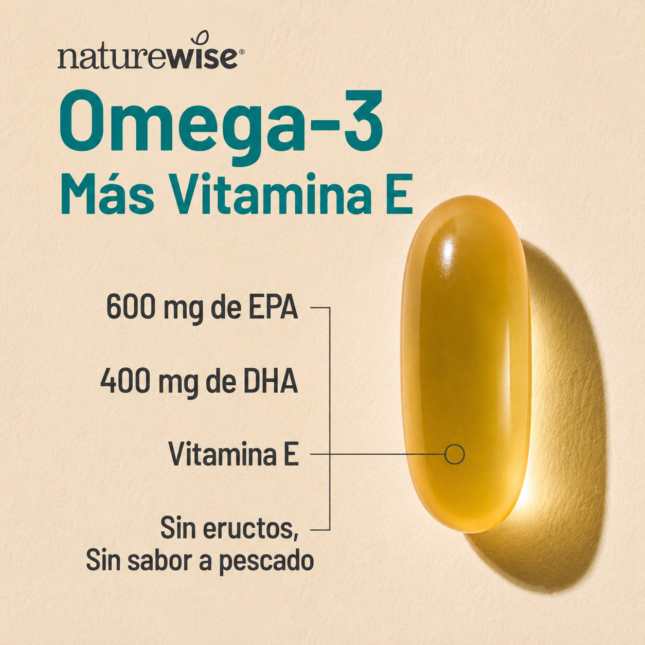 Omega 3 Extra fuerte | 600 EPA y 400 DHA con Vitamina E | Apoyo para la salud del corazón y el cerebro