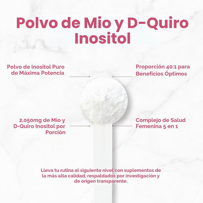 Myo-Inositol y D-Chiro Inositol 40:1 en Polvo con Vitex, Metilfolato y Vitamina D3