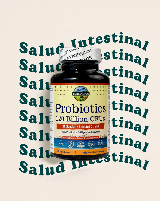 Probióticos 120 mil millones con prebióticos y enzimas digestivas, TERRANICS | 30 cepas probadas, digestión completa y apoyo inmunológico.