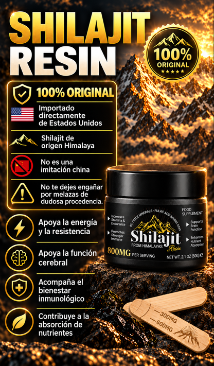 Shilajit del Himalaya en Resina 800 mg | 60 g con Ácido Fúlvico y Minerales